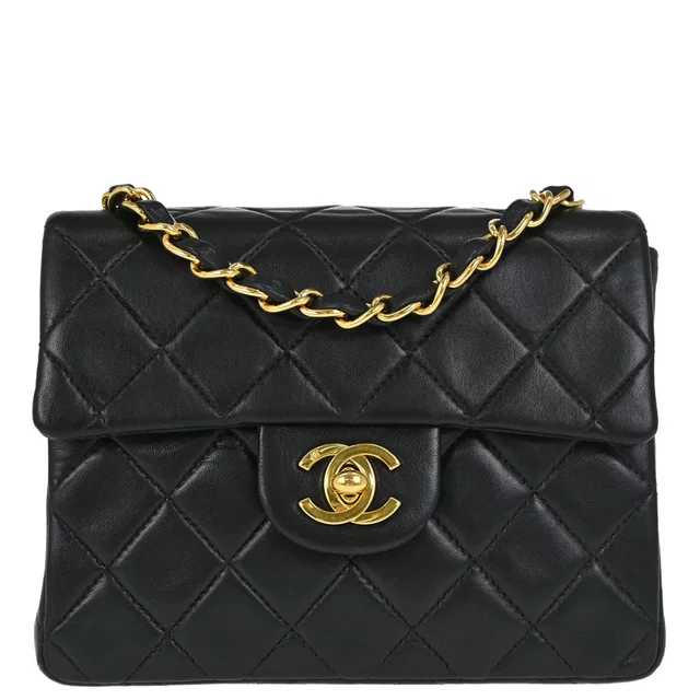 Chanel 2000-2001 Black Lambskin Mini Classic Square Flap Shoulder Bag 17 in Black Lambskin from AMORE Vintage Tokyo