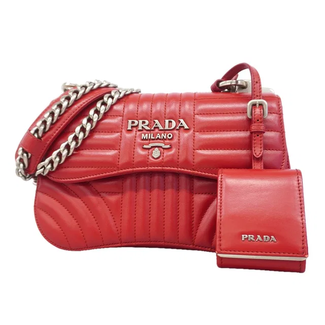 Prada Shoulder Bag Time Lag Leather Red Silver in Red Leather from The Reluxe