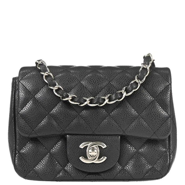 Chanel 2014-2015 Black Caviar Skin Mini Classic Square Flap Shoulder Bag 17 in Black Caviar leather from AMORE Vintage Tokyo