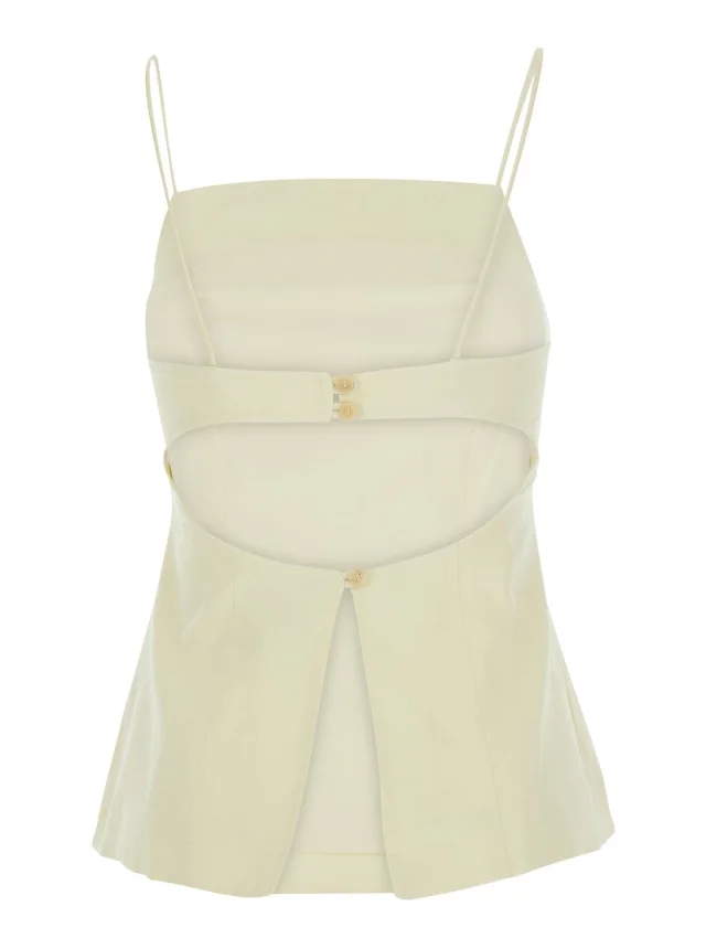 SEMICOUTURE Yellow Sleeveless top with square neckline and button closure at the back in linen for women in Yellow 100% Linen, photo 3 of 6 from Gaudenzi Boutique