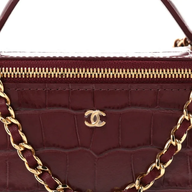 Chanel Crocodile Embossed Crococo Small Top Handle Vanity Case in Burgundy Calfskin from FASHIONPHILE, photo 8 of 11