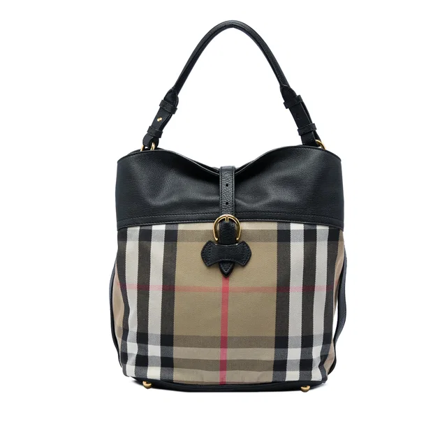 Brown Burberry Medium Mega Check Canvas and Leather Sycamore Hobo Satchel in Brown Canvas from Designer Revival