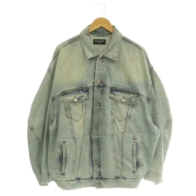 Balenciaga Twisted Sleeve Distressed Denim Jacket Cotton x S Light Blue NR in Blue Denim from The Reluxe