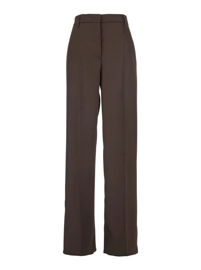 Brown Satin Tailored Pants with Front Pleats for Women in Brown, image 1 of 1 from Gaudenzi Boutique