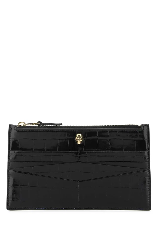 Alexander McQueen Crocodile-Embossed Leather Card Case — Black Cases in Black Crocodile from HEWI