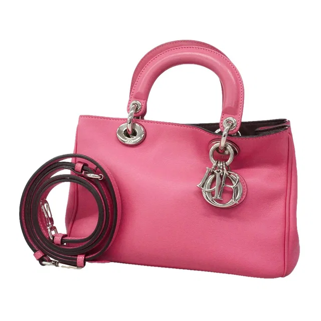 Dior Handbag Diorissimo Leather Pink Silver 2-Way Bag in Pink Leather from The Reluxe