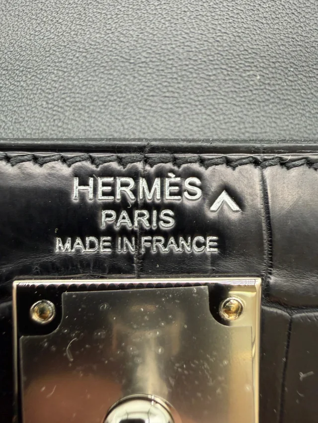 Hermès Kelly Elan Foile Black Matte Porosus Palladium Hardware in Black from Luxury Promise, photo 11 of 11