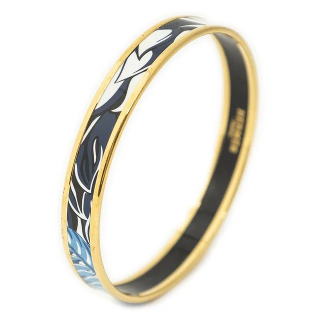 Hermès Enamel Bangle Blue Yellow Gold Plated Bracelet in Blue from The Reluxe