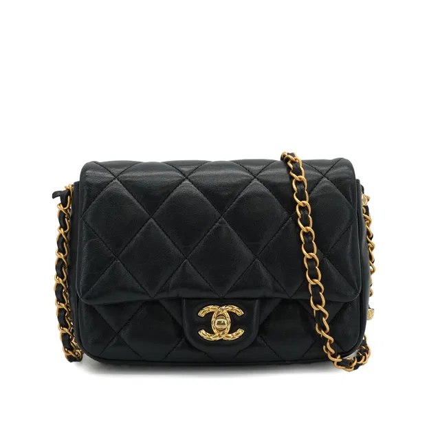 Chanel Mini Matelasse Chain Shoulder Bag Balck Lamb Skin Gold Hardware from Luxury Promise
