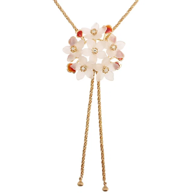 Dior Rhinestone Flower Motif Necklace Gold/White in White from VINTAGE QOO TOKYO