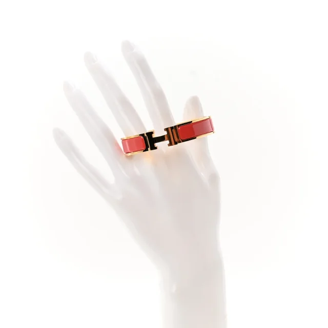 Hermès Enamel Narrow Clic Clac H Bracelet PM Rose Jaipur in Pink from FASHIONPHILE, photo 2 of 5