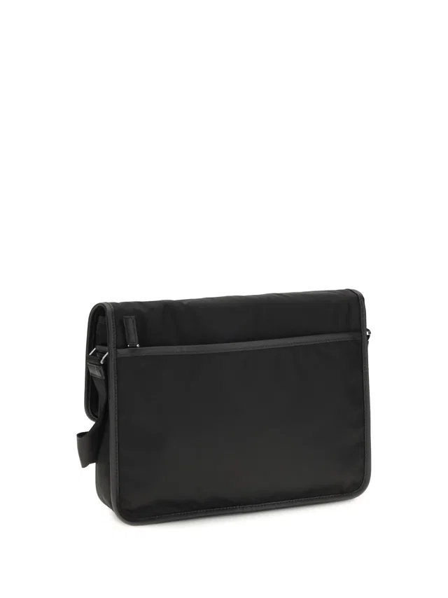Prada Re-Nylon And Saffiano Leather Shoulder Bag — Black Recycled Polyamide in Black Saffiano leather from HEWI
