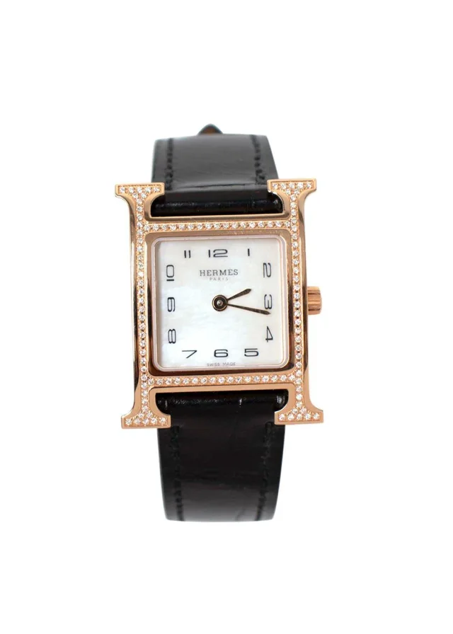 Hermès Black Alligator and Diamond Heure H Watch in Black Crocodile from HEWI, photo 3 of 10