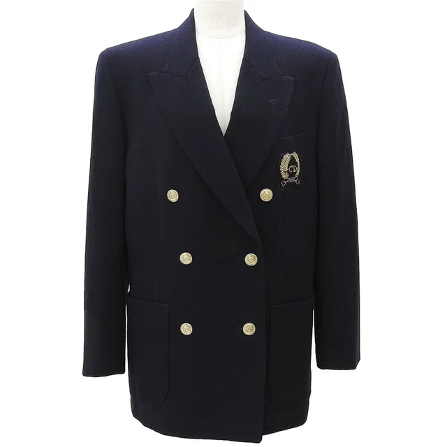 Dior Wool logo emblem embroidered double-breasted jacket #M Navy in Navy Wool from VINTAGE QOO TOKYO