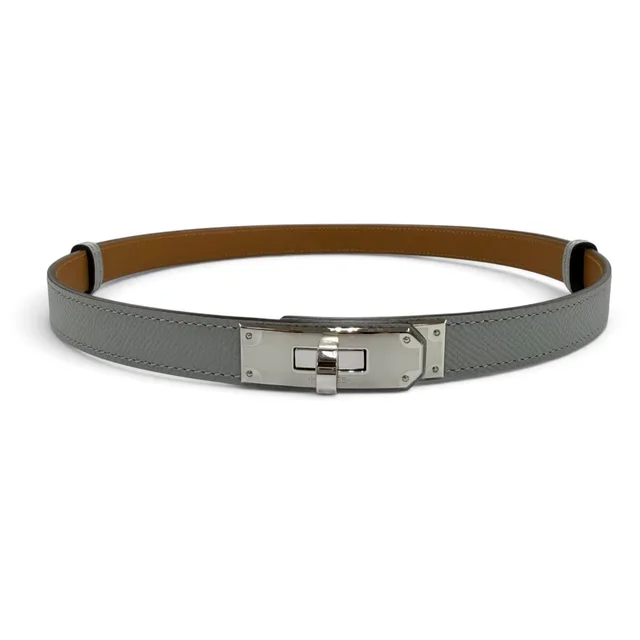 Hermès Kelly Belt Veau Epsom Blue Glacier Gold Silver in Blue Epsom leather from The Reluxe