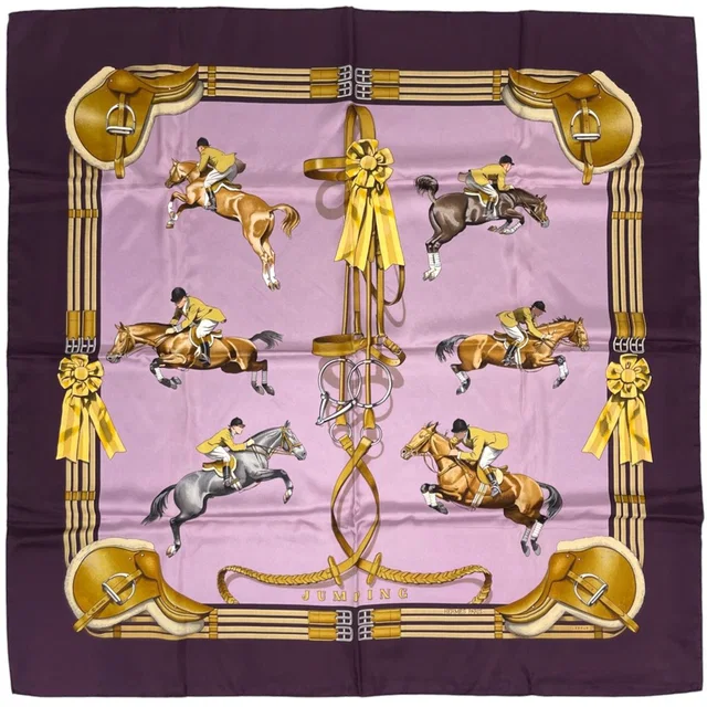 Hermès Carre 90 Jumping Scarf Horseback Riding Saddle Silk Purple Multicolor in Purple Silk from The Reluxe