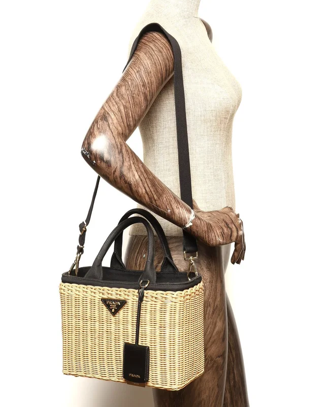 Prada Medium Wicker and Canvas Tote Bag in Canvas from A Retro Tale, photo 7 of 7