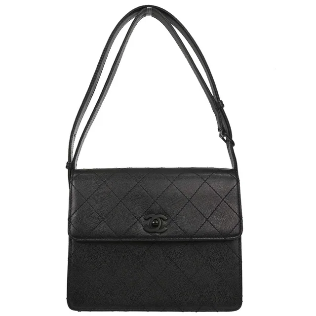 Chanel 1997-1999 Black Caviar Skin Straight Flap Shoulder Bag in Black Caviar leather from AMORE Vintage Tokyo