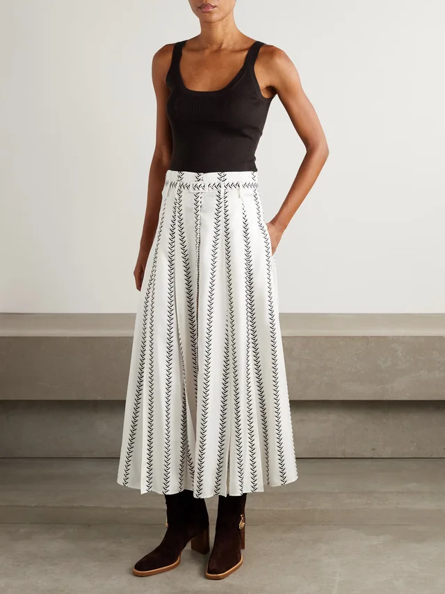 GABRIELA HEARST Dugald belted pleated printed silk midi skirt in White, photo 2 of 2 from NET-A-PORTER (Canada)
