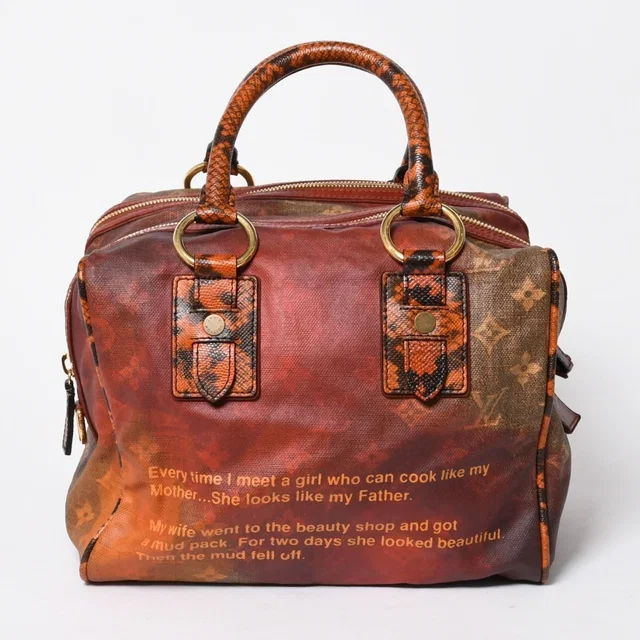 Louis Vuitton Richard Prince Jokes Man Crazy Handbag Rouge Gold in Red Canvas from The Reluxe