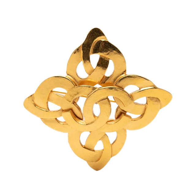 Gold Chanel CC Gold Plated Twisted Brooch in Gold from Designer Revival