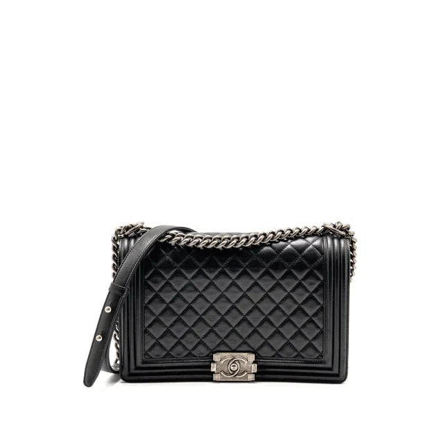 Chanel New Medium Boy Bag Calfskin Black Ruthenium Hardware in Black Calfskin from EMIER