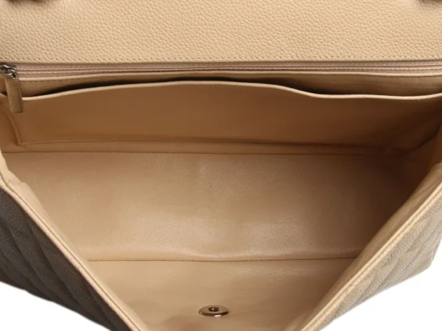 Chanel Jumbo Beige Quilted Caviar Classic Single Flap in Beige Caviar leather from Ann's Fabulous Finds, photo 8 of 9