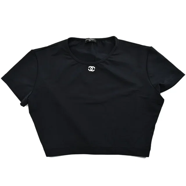 Chanel Cropped T-shirt Black #42 in Black Nylon from AMORE Vintage Tokyo