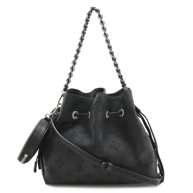 Louis Vuitton Mahina Bella Shoulder Bag 2-Way Chain Drawstring Noir Black Silver in Black Woven leather from The Reluxe