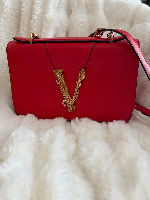 Versace Leather Crossbody With Gold V Emblem in red Leather from Poshmark