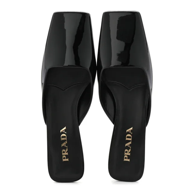 Prada Patent Modellerie Mules 38 Black in Black Patent leather from FASHIONPHILE, photo 2 of 9