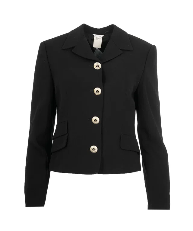 Versace Classic V2 90s Pure Wool Bespoke Rhinestone Button Fitted Blazer - S/M in Wool from Luxury Promise