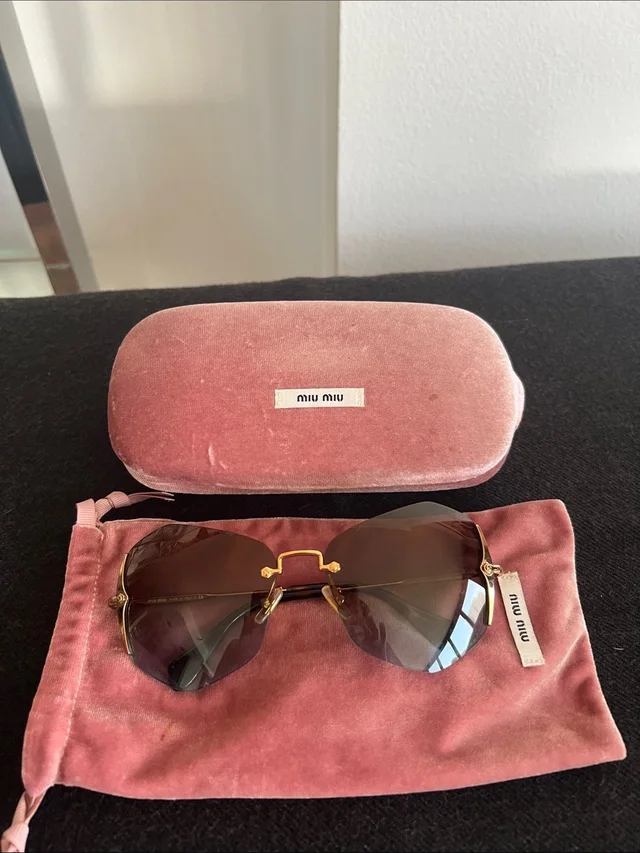 Miu Miu Pink Velvet Sunglasses Set With Gold Accents in gray|pink Velvet from Poshmark