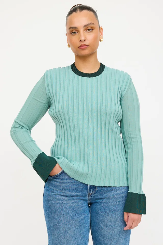 Celine 2015 Wool Two Tone Ribbed Sweater in Wool from VSP Consignment