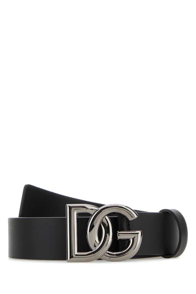 Dolce & Gabbana Logo-Buckle Leather Belt — Black in Black Leather from HEWI