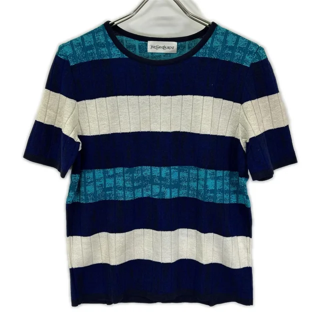 Saint Laurent Short Sleeve Knit Sweater in Blue from The Reluxe