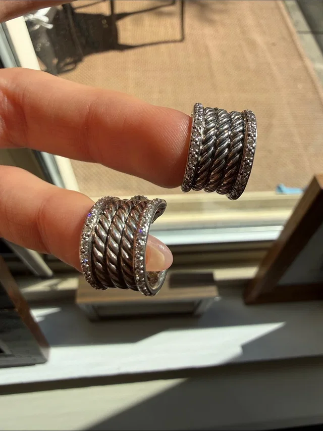 David Yurman Silver Cable Hoop Earrings With Pav Diamonds in silver|gray from Poshmark