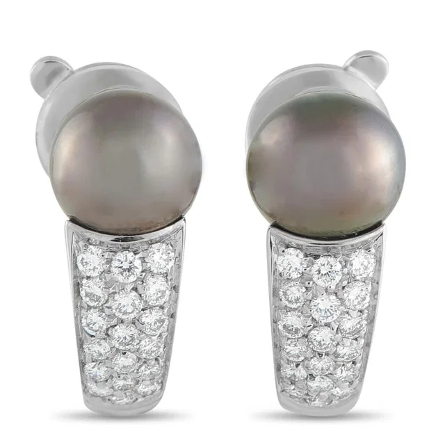 Boucheron 18K White Gold 0.35ct Diamond and Black Pearl Clip On Earrings 4942 in black|gold|white from Jomashop.com
