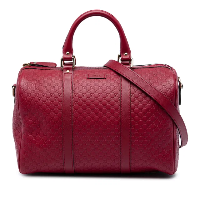 Red Gucci Medium Microguccissima Boston Bag Satchel in Red Leather from Designer Revival