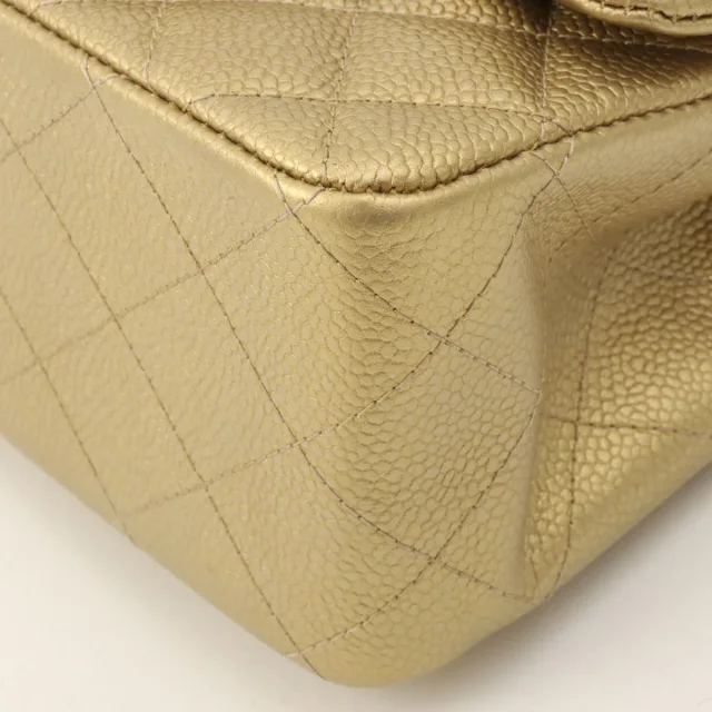 Chanel Caviar Skin Classic Flap Chain Bag Mini, Gold, circa 2015 in Gold Caviar leather from VINTAGE QOO TOKYO, photo 9 of 11