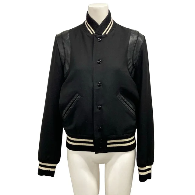 Saint Laurent Jacket Black Ivory Teddy Wool 36 in Black Wool from The Reluxe