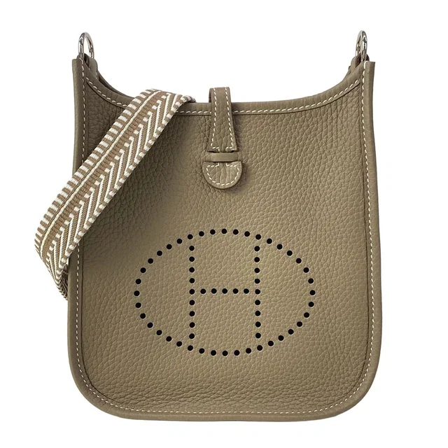Hermès Shoulder Bag Evelyne TPM Amazon Maxi Quadrille Etoupe Silver in Taupe Clemence leather from The Reluxe