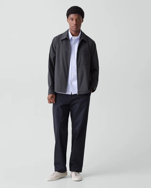 Theory Zip Overshirt in Motion Wool in CHARCOAL MELANGE 54% Virgin Wool, 25% Recycled Polyester, 20% Polyester, 1% Spandex, photo 5 of 12 from Theory