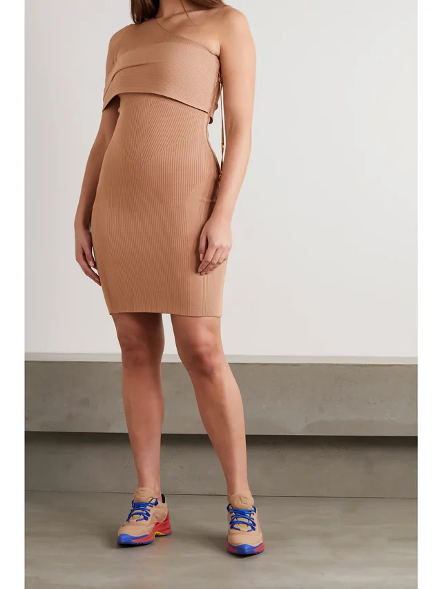 AZ FACTORY MyBody one-shoulder ribbed stretch-knit midi dress in Beige, photo 2 of 2 from NET-A-PORTER (Canada)