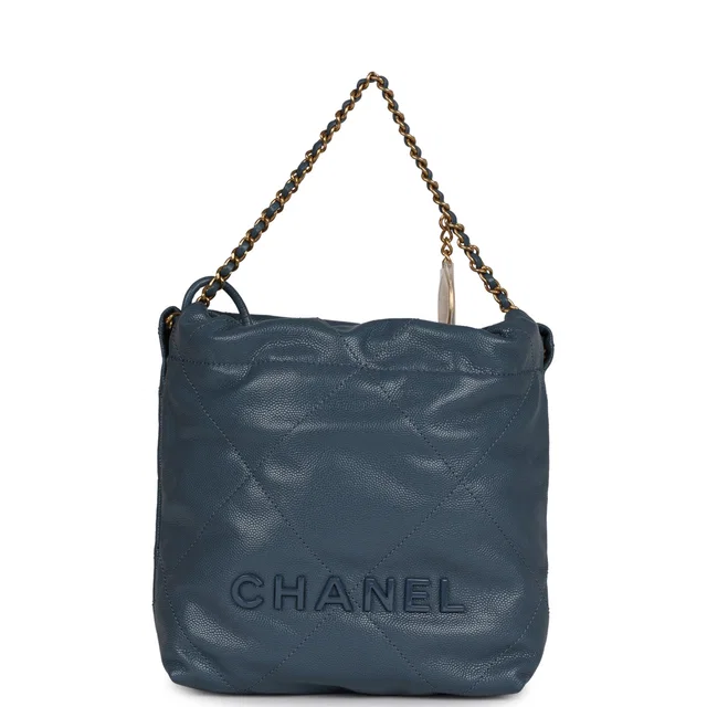 Chanel Mini 22 Bag Blue Caviar Gold Hardware in Blue Caviar leather from Madison Avenue Couture