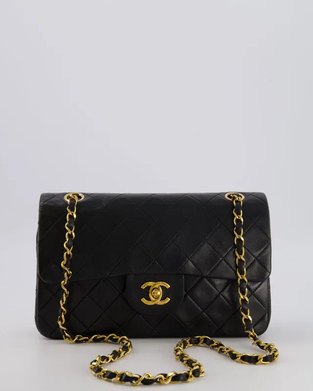 Chanel Vintage Black Small Classic Double Flap Bag in Black Lambskin from Sellier