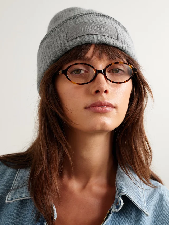 JACQUEMUS Le Bonnet grosgrain-trimmed ribbed-knit beanie in Grey, photo 2 of 2 from NET-A-PORTER (Canada)