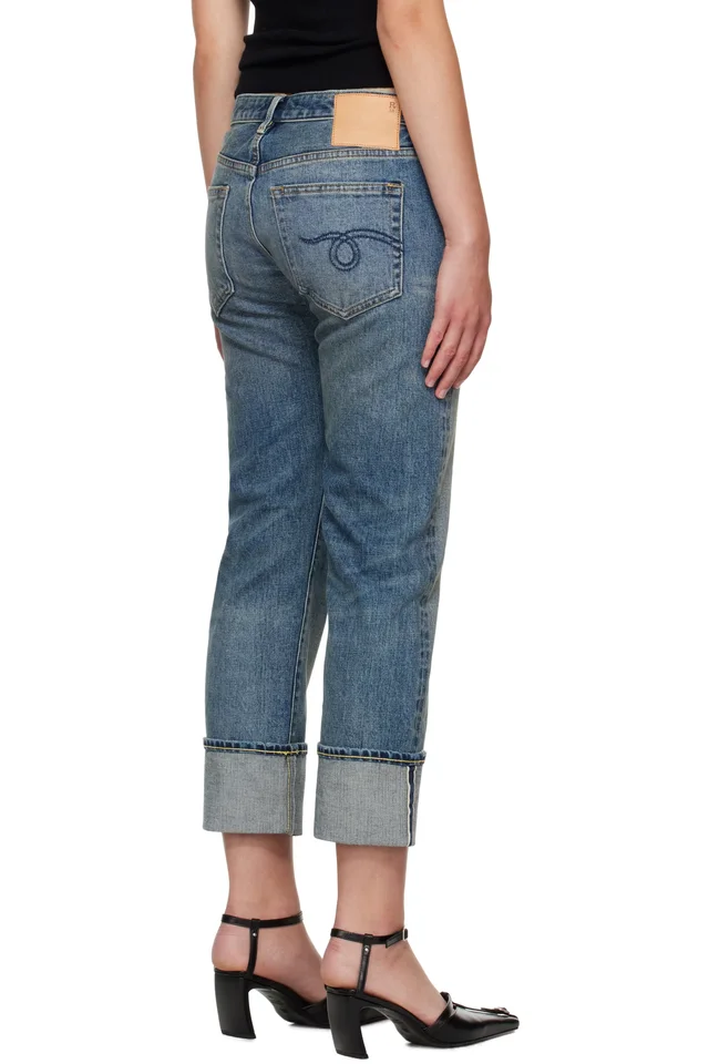 R13 Blue Cuffed Boy Straight Jeans, photo 3 of 3 from SSENSE