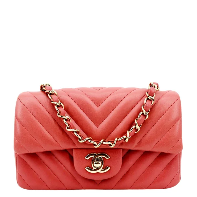 Chanel Rectangular Flap Mini Quilted Chevron Leather Shoulder Bag Red in Red Leather from Dallas Designer Handbags