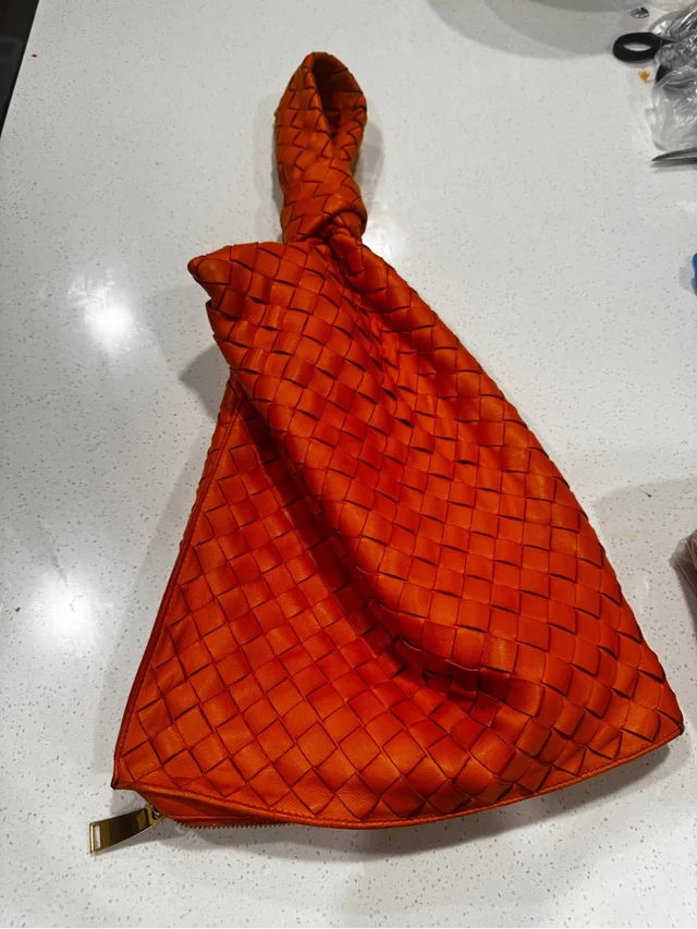 Bottega Veneta Leather Zip Pouch With Gold Hardware in orange Leather from Poshmark